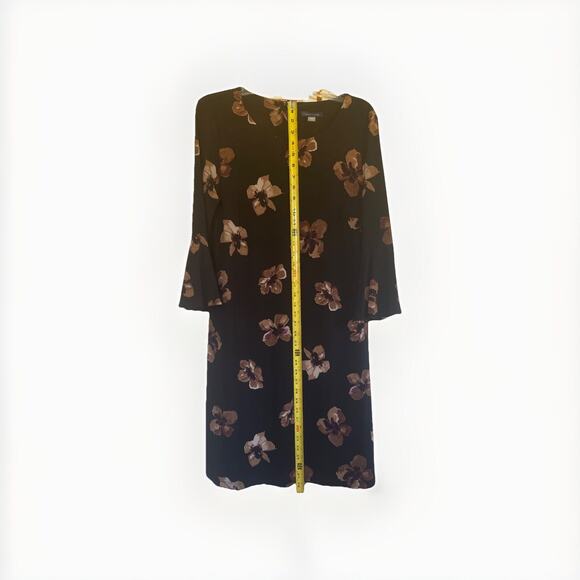 Tommy Hilfiger Size 12 Black Dress Brown Flowers 3/4 Sleeves Fall Colors EUC - Picture 9 of 11